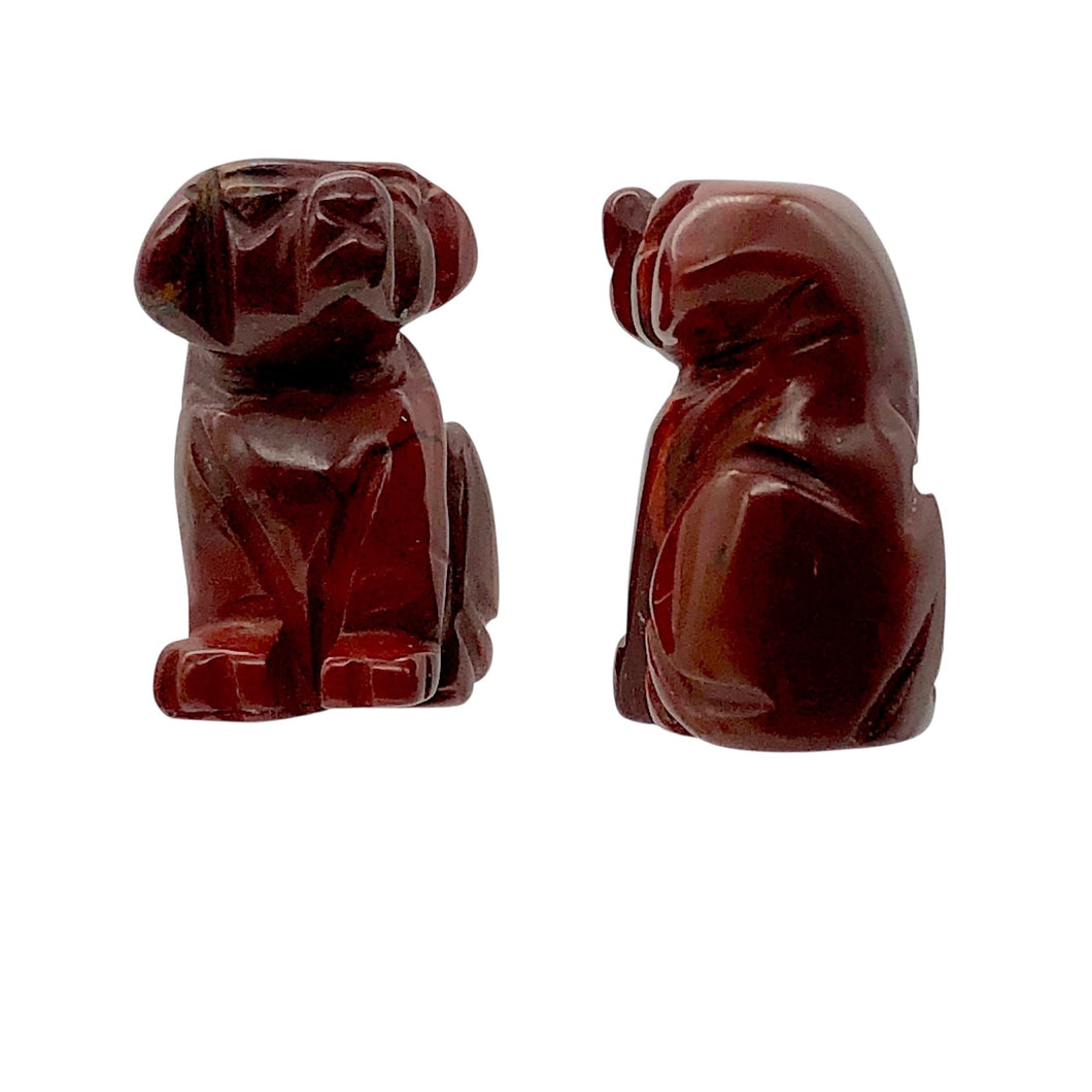 Faithful 2 Brecciated Jasper Hand Carved Dog Beads | 22x15x15mm | Red