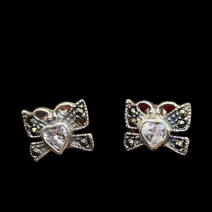 Butterfly Marcasite CZ Sterling Silver Earrings | 3/8" | Silver | 1Pair |