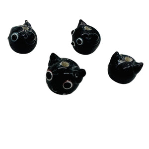 Kitty Cat Ceramic Round Beads | 15mm | Black | 4 Beads |