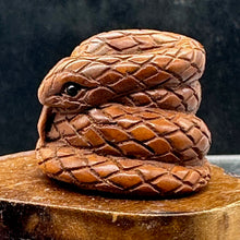 Load image into Gallery viewer, Year of the Snake 2025 Coiled Boxwood Bead | 1 Netsuke | | 17x22x23mm | Brown
