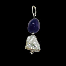 Load image into Gallery viewer, Pearl Triangle and Amethyst Sterling Silver Pendant | 1 1/4&quot; Long | White, Red |

