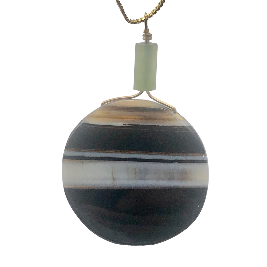 Sardonyx Jade 40mm Coin 14K Gold Filled Bead Pendant | Black | 2 1/4