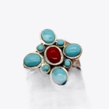 Load image into Gallery viewer, Turquoise Coral Sterling Silver Ring | Size 7.75 | Blue Red | 1 Ring |
