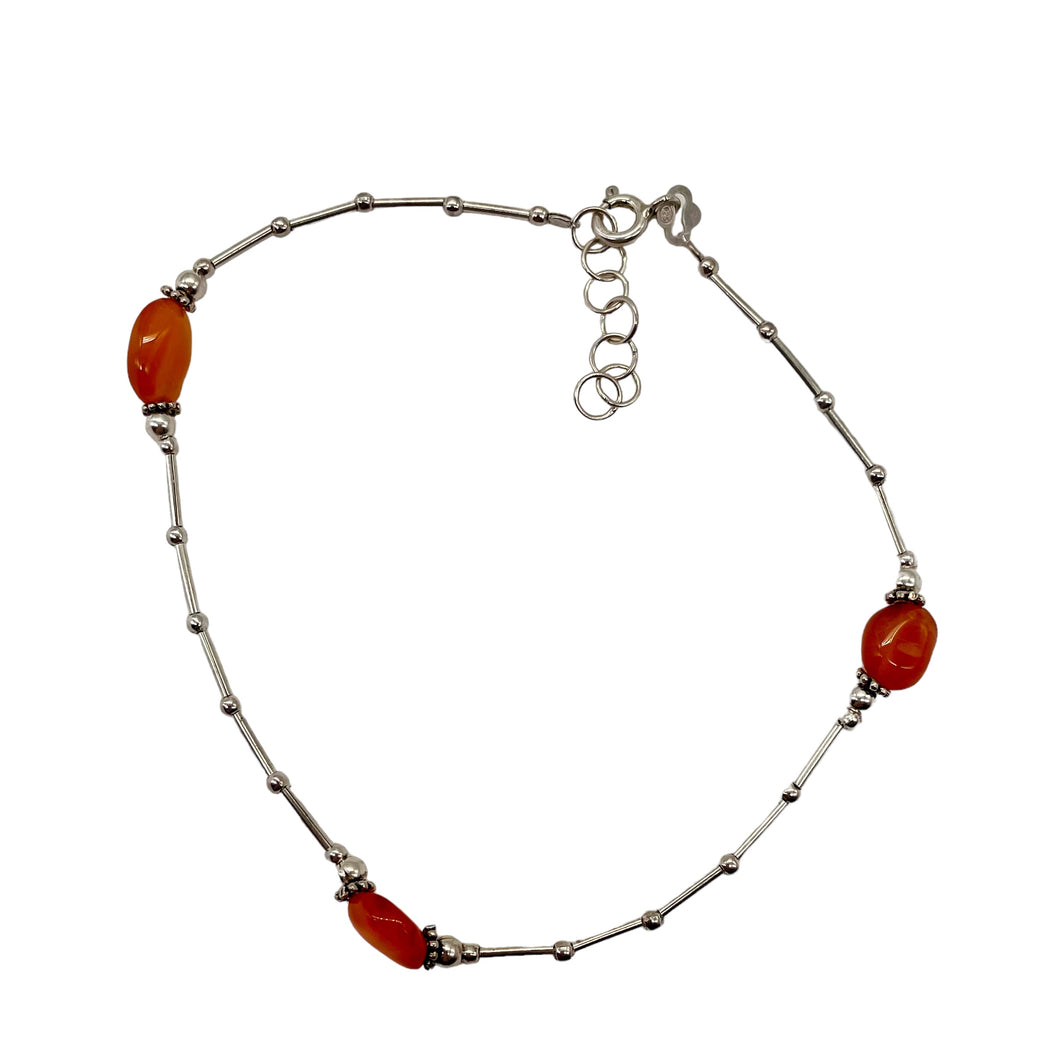 Carnelian Anklet or Bracelet Hand Made Sterling Silver Chain | 10