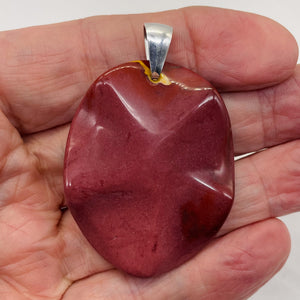 Mars Red Mustard Mookaite Oval Sterling Silver Pendant | 50mm | Maroon |