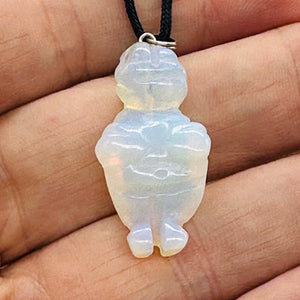 Opalized Glass Goddess Pendant Necklace | 1 1/2" Long | White, Blue | 1 Pendant|