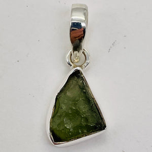 Moldavite 8.75ct Sterling Silver Triangle Pendant| 7/8" Long | Green | 1 Pendant