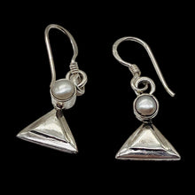 Load image into Gallery viewer, Fresh Water Pearl Sterling Silver Triangle Earrings | 1&quot; Long | White | 1 Pair |
