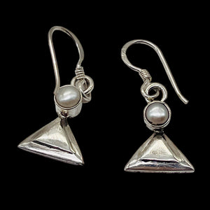 Fresh Water Pearl Sterling Silver Triangle Earrings | 1" Long | White | 1 Pair |