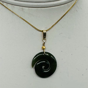 Jade New Zealand Maori Koru Sterling Silver Pendant | Green | 1" Long |