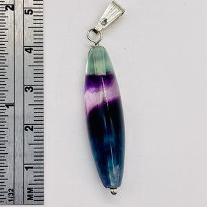 Fluorite Sterling Silver Navette Pendant| 2" Long | Purple Green | 1 Pendant |