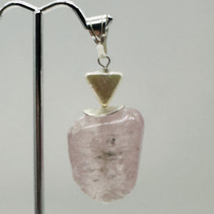 Kunzite and Triangle Pearl Sterling Silver Pendant | 2" Long | Pink | 1 Pendant|