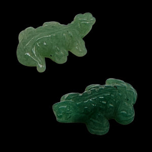 Charming 2 Carved Green Aventurine Lizard Animal Beads | 27x15x7mm | Green