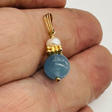 Load image into Gallery viewer, Aquamarine and Pearl Sweetheart Pendant 14K Yellow Gold Filled| 1" Long | Blue |
