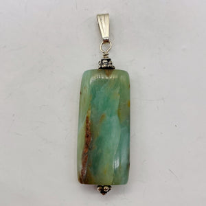 Peruvian Opal Sterling Silver Rectangle Cut Pendant | 2" Long | Green Pink |