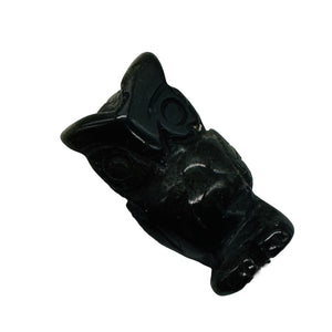 Wisdom Carved Obsidian Owl Animal Bead Figurine | 21x12x9mm | Black