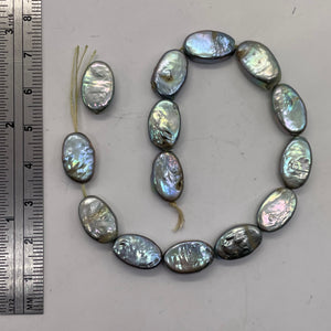 Platinum Green Oval Coin Pearl 8" Strand 9948HS