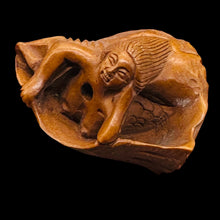Load image into Gallery viewer, Mermaid in a Nautilus Shell Signed Netsuke Bead | 25x21x14mm | Brown
