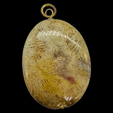 Load image into Gallery viewer, Tan White Fossilized Coral Flat Oval Pendant 40x30x5.5mm Natural Stone
