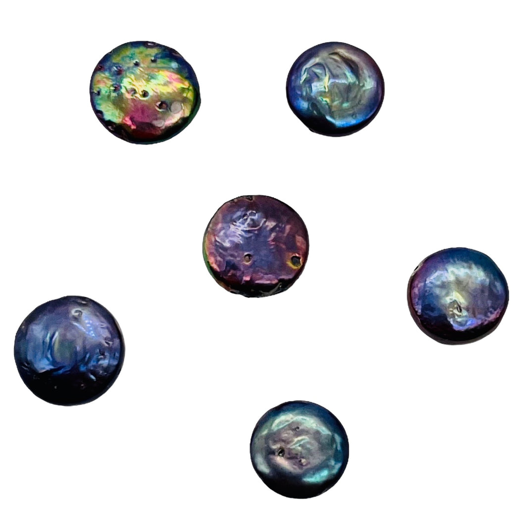 Ebony Rainbow Coin Pearls | 10-12mm | Lavender Blue Pink | 6 Pearls |