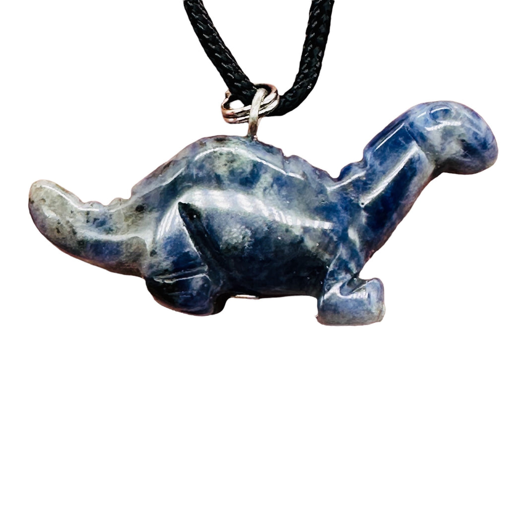 Sodalite Diplodocus Dinosaur Pendant | 1' Long | Blue, White |