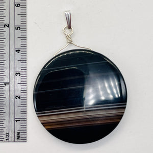 Sardonyx Agate 40mm Coin Sterling Silver Pendant | Black | 2" Long |