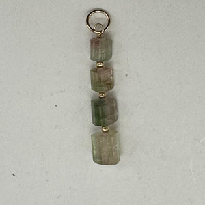 Natural Watermelon Tourmaline 14K Gold Filled Pendant | Pale Green, Clear, Pink|
