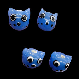 Kitty Cat Ceramic Round Beads | 15mm | Cornflower Blue | 4 Beads |