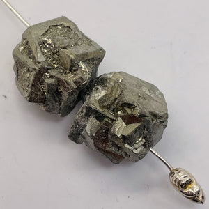 Pyrite Crystal Nugget Beads | 15x13 to 16x14mm | Silver Gold | 2 Beads |