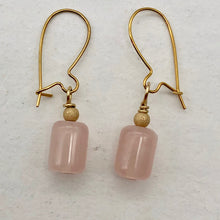 Load image into Gallery viewer, Madagascar Rose Quartz Tube Bead 14k Gold Filled Semi Precious Stone Earrings
