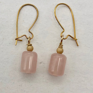 Madagascar Rose Quartz Tube Bead 14k Gold Filled Semi Precious Stone Earrings
