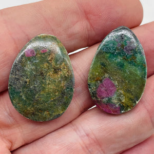 Ruby Zoisite Tear Drop Beads | 30x21x5mm | Green, Red | 2 Pendant Beads |