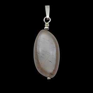 Moonstone Chatoyant Sterling Silver Drop Pendant | 1 1/2" Long | Silver Gray |