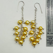Load image into Gallery viewer, Golden Yellow Freshwater Pearl Designer Earrings | 9 Pearls | 2 1/4&quot; Drop |
