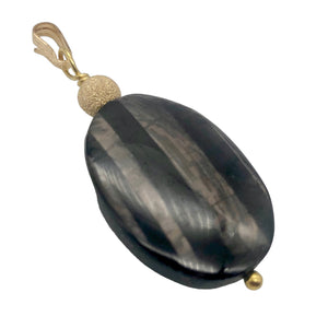 Hypersthene 14Kgf Pendant |1 3/4 inch long | Silver-black | Oval | 1 Pendant |