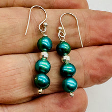 Load image into Gallery viewer, Green Freshwater Pearl Sterling Silver Disco Drop/Dangle Earrings| 1 1/2 " Drop|
