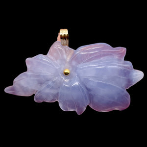 Hand Carved Natural Blue Chalcedony Flower and 14Kgf Pendant | 1" Long |
