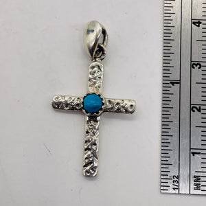 Turquoise Sterling Silver Cross | 1 1/2" Long | Silver | 1 Pendant |