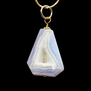Chalcedony Druzy Designer Cut Sterling Silver Pendant | 1 1/4" Long | Blue |