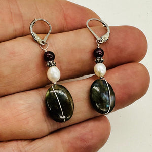 Labradorite Oval Bead Sterling Silver Wire Wrap Earrings with Euro Earwires |