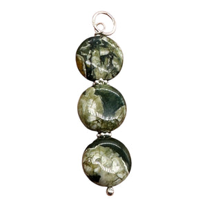 Raintree Rhyolite Jasper Sterling Silver Pendant | 2" Long | Green, Pink |
