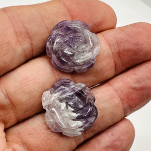 Bloomer 2 Carved Amethyst Rose Flower Beads 009290Aml