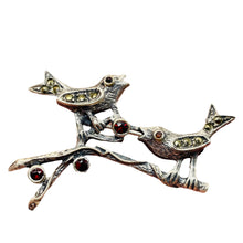 Load image into Gallery viewer, Song Birds Marcasite Sterling Silver Pin | 2&quot; Long | Silver | 1 Sweater Pin |
