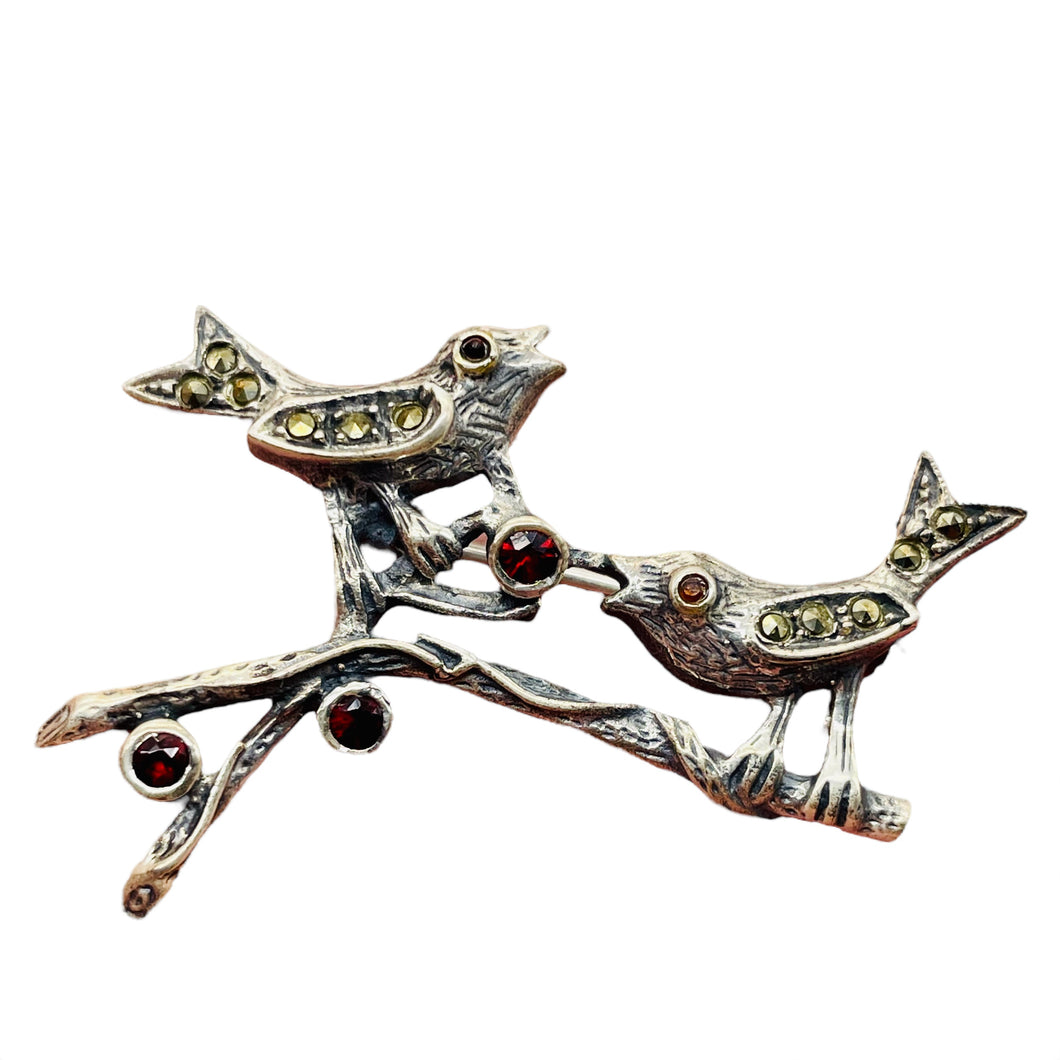 Song Birds Marcasite Sterling Silver Pin | 2
