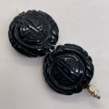 Load image into Gallery viewer, Carved Long Life Obsidian Beads |25x10mm | Black | 2 Beads |
