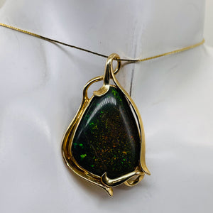 Stunning 14K Opal Goddess Pendant | 2 1/4" Long | Fire Green Red | 1 Pendant |
