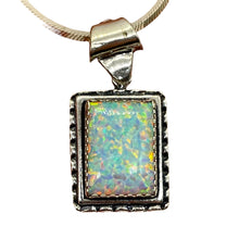 Load image into Gallery viewer, Opal 1 1/4&quot;&#39; Long Sterling Silver Rectangle Pendant | 15x10mm| Green Red White|

