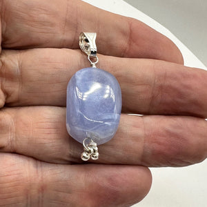 Blue Chalcedony Sterling Silver Designer Freeform Pendant | 2" Long|Blue Silver|