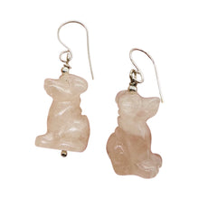 Load image into Gallery viewer, Faithful Puppy Dog Rose Quartz Hand Carved Sterling Silver Earrings
