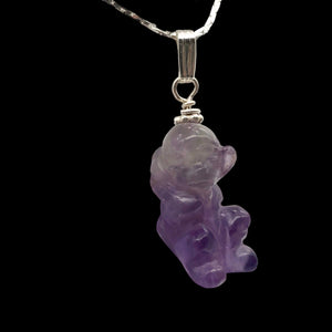 Swingin' Hand Carved Amethyst Monkey and Sterling Silver Pendant 509270AMS